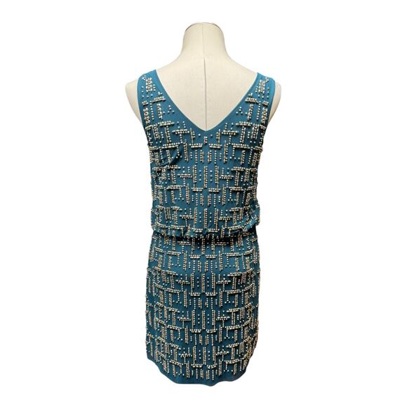 Cache Beaded Sleeveless Mini Dress Green Gold 6 - Picture 4 of 6